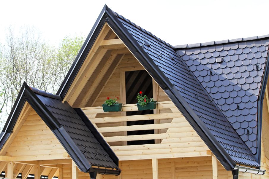 Small Black Scandinavian Mansard Roof with Synthetic Slate Material